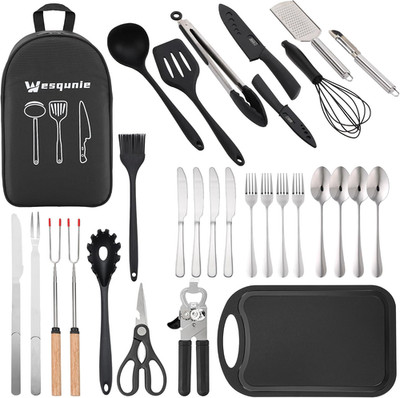 Camping Essentials Cooking Utensils Set - 30Pcs Camp Kitchen Cookware Set, Stain