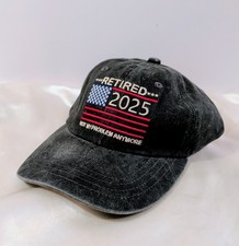 Hat Cap Dated 2025 Retirement Gift for Man Lady Distressed Black Cotton One Size