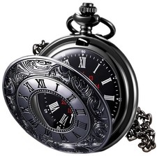 MJSCPHBJK Vintage Pocket Watch for Men Roman Numerals Scale Quartz Black