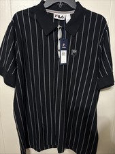 Fila Men's BB1 Classic Vintage Black Striped Polo Shirt, New Men Size XL