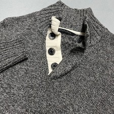 New Sean John  Knit rugby Mock Neck  Large Button Up Sweater Fleck Gray Cotton