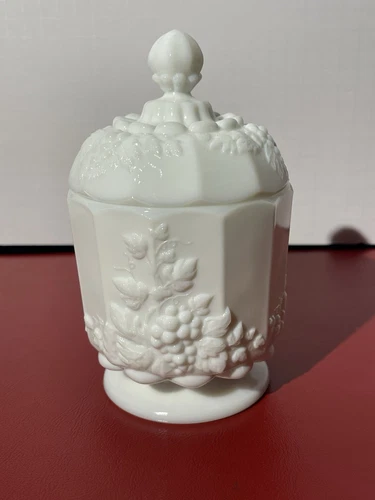 Vintage Westmoreland Paneled Grape Milk Glass Sugar Bowl Candy Dish with Lid