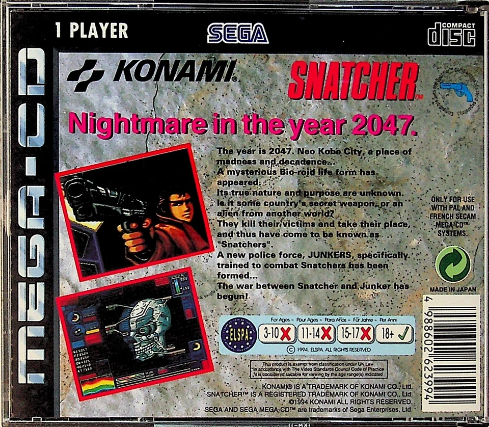 SNATCHER - SEGA MEGA-CD GAME (1994 RARE Original Complete with Booklet PAL) NM* - Image 2 of 2