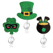 3 Pack Badge Reel with Badge Holder Retractable Clip St. Patrick's Day Nurse ...