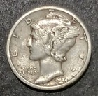 1944 S Mercury Dime War Time 90% Silver Avg Circ San Francisco Minted  — photo 1