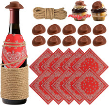 Mini Cowboy Hats Plastic Western Tiny Cowgirl Hat with Bandannas, for Crafts Cak