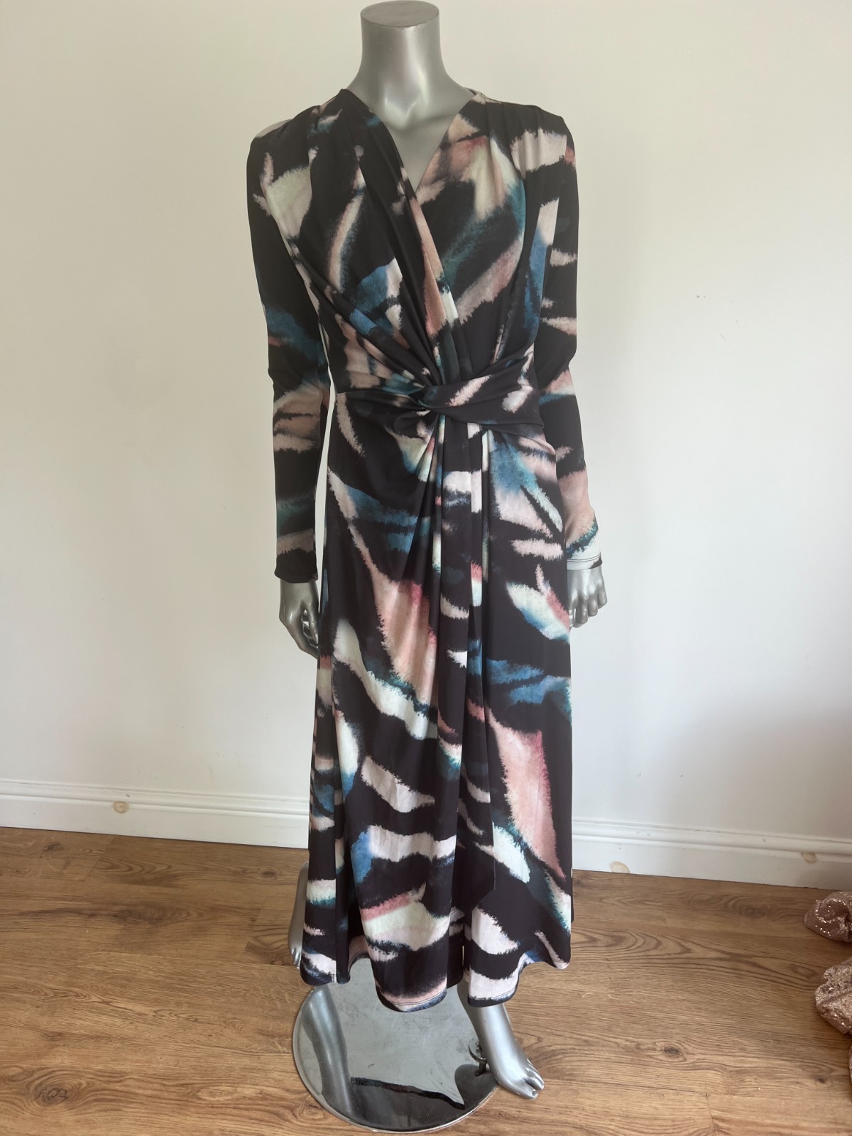 TED BAKER Midi Dress Womens TB 2 UK 10 Fionyaa Black Printed Long Sleeve NEW