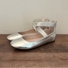 Nina Girls Dress Shoes Ballet Flats Silver Metallic Leather Marissa Size 5 NEW