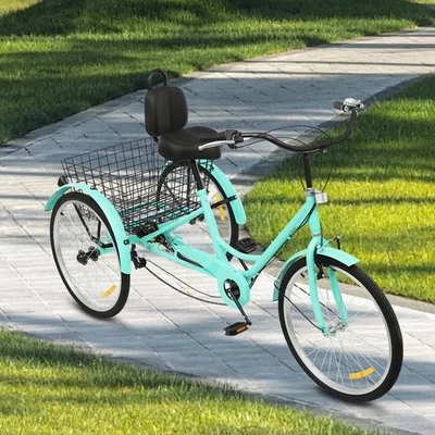 MARKENLOS 24 Zoll Dreirad Für Erwachsene 7-Gang Senioren 3-Rad Fahrrad Mit Einkaufskorb