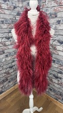 Real Mongolian Lamb Fur Scarf Boa Long Tibetan Sheepskin Maroon Whimsigoth