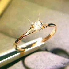 2 Colors Classic Women 14K Gold Plated Sparkling CZ Band Ring Wedding Engagement