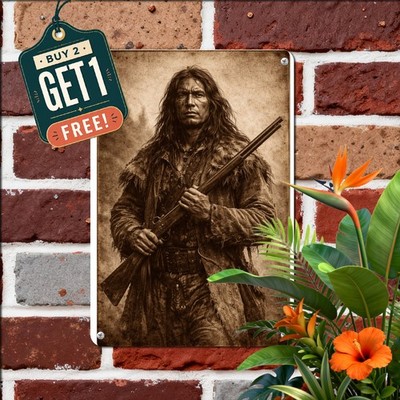 Ancient Tribal Warrior Portrait Detailed Face Paint Retro Metal Plaque