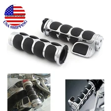 Pair Chrome 1" 25mm Handle Bar Hand Grips Aluminum Universal For Harley Kawasaki