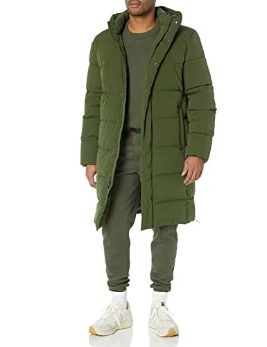 AMAZON ESSENTIALS MENS HOODED LONG PUFFER COAT SIZE MEN S DARK OLIVE