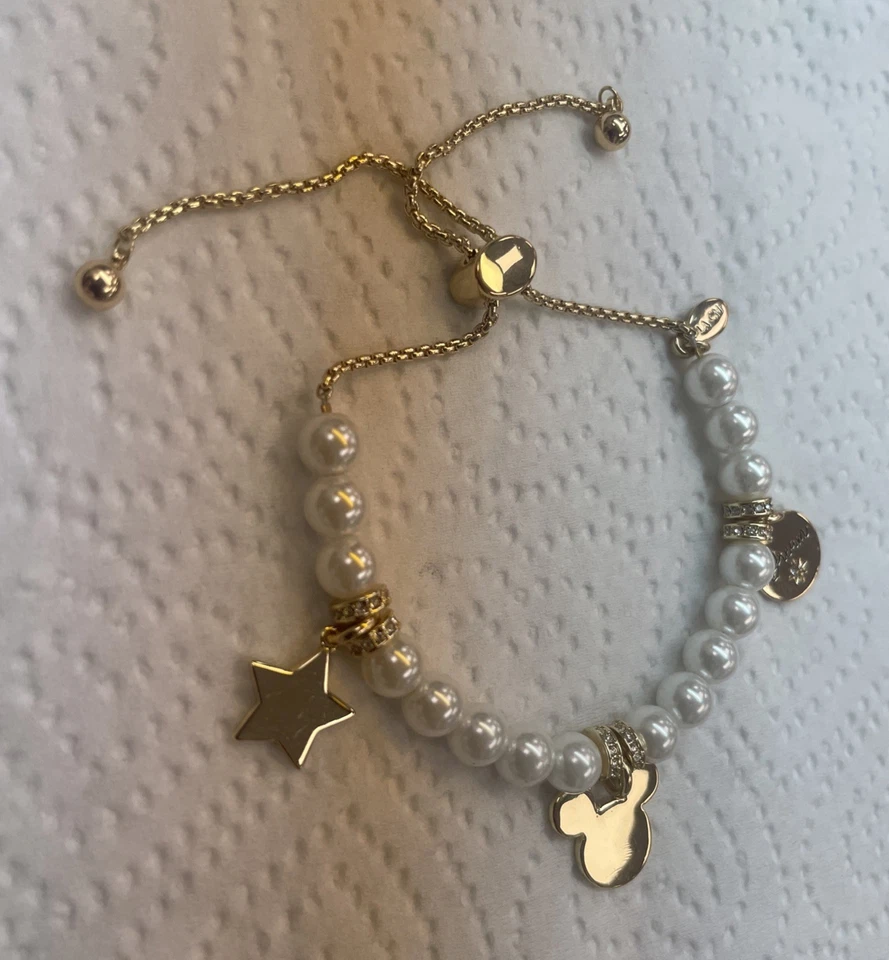Pulsera Disney Sin Escribir Vidrio Blanco Imitación Perla Chapada en Oro Multi Dijes Foto 3 de 3