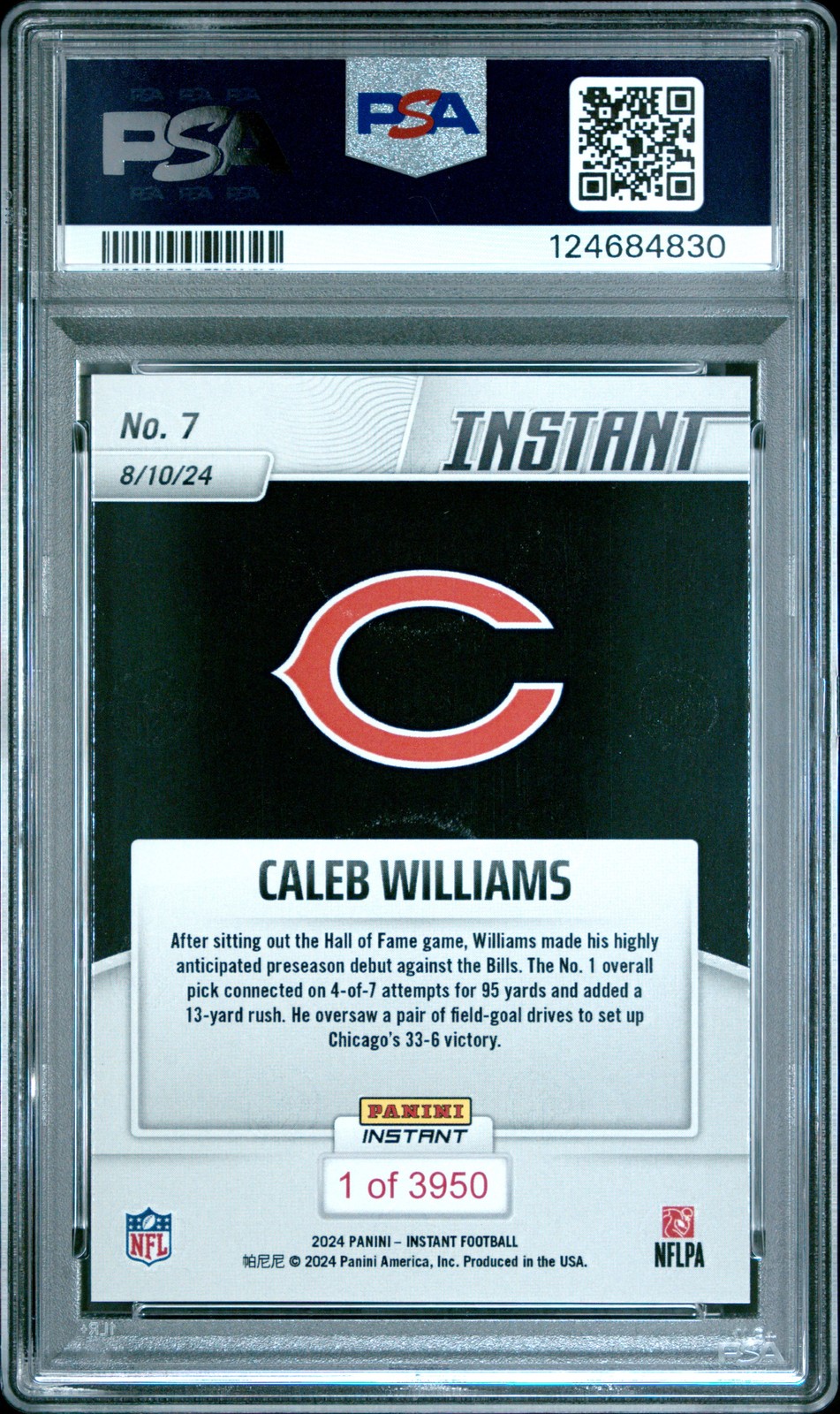 2024 PANINI INSTANT NFL #7 CALEB WILLIAMS ROOKIE RC PSA 10 view 2