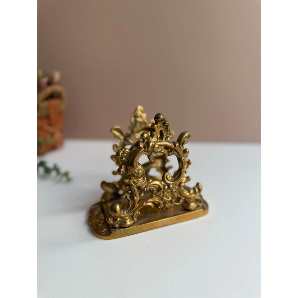 Servilletero Vintage Latón Ornamentado | Elegante Fiesta Hollywood Regencia Estilo Rococó Foto 3 de 4