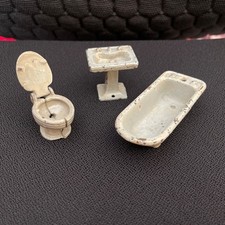 Antique Kilgore Cast Iron Miniature Dollhouse Toilet, Sink Bathtub