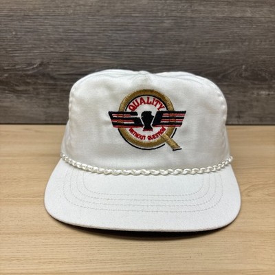 Vintage SVE Hat Cap Snap Back White Rope Quality Without Question Green Brim USA