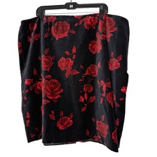 Talbots Red Rose Velvet Skirt 24W Holiday Statement Floral Pencil Skirt