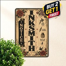 Vertical Tattoo Studio Headline Tin Sign Bold Vintage Parlor Metal Wall Decor