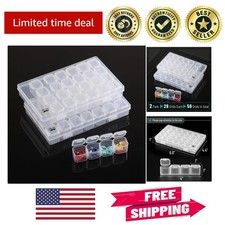 28-Grid Bead Storage Containers - 2 Pack with 160 Label Stickers for Crafting
