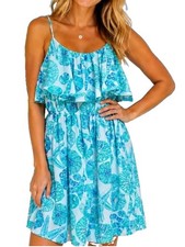 LILLY PULITZER for Target Ruffle Top Sea Urchin Blue Seashell Sun Dress-Size XS