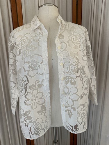 Elementz Top Knopfleiste leichte transparente Bluse Damen Gr. XL geblümt Leinen
