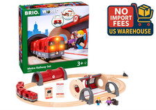 BRIO Metro Railway Set 20 Pc Wood Train Light Sound Engine Kiosk Toy 3 