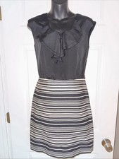 LOFT Black & Cream Perfect Ribbed Midi Dress Size 0