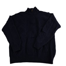 Jos A Bank Mens XL Navy Blue Cable Knit Wool Blend Half Zip Sweater Executive