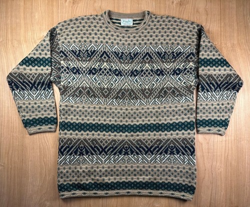 Benetton, Vintage 80s Benetton Sweater medium geometric made in Italy wool 48 fair isle