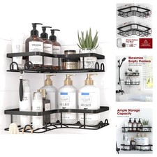 2 Pack Corner Shower Caddy Adhesive Rustproof Stainless Steel Organizer 8 Hooks