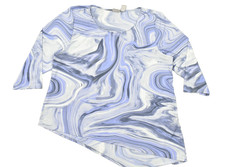 Chico's Women Size 3 Blue Marble Swirl Print 3/4 Sleeve Asymmetric Hem Tunic Top
