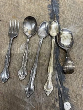 Community Silver Plated CURVED BABY Spoon & Fork FLATWARE 5 Total Pieces