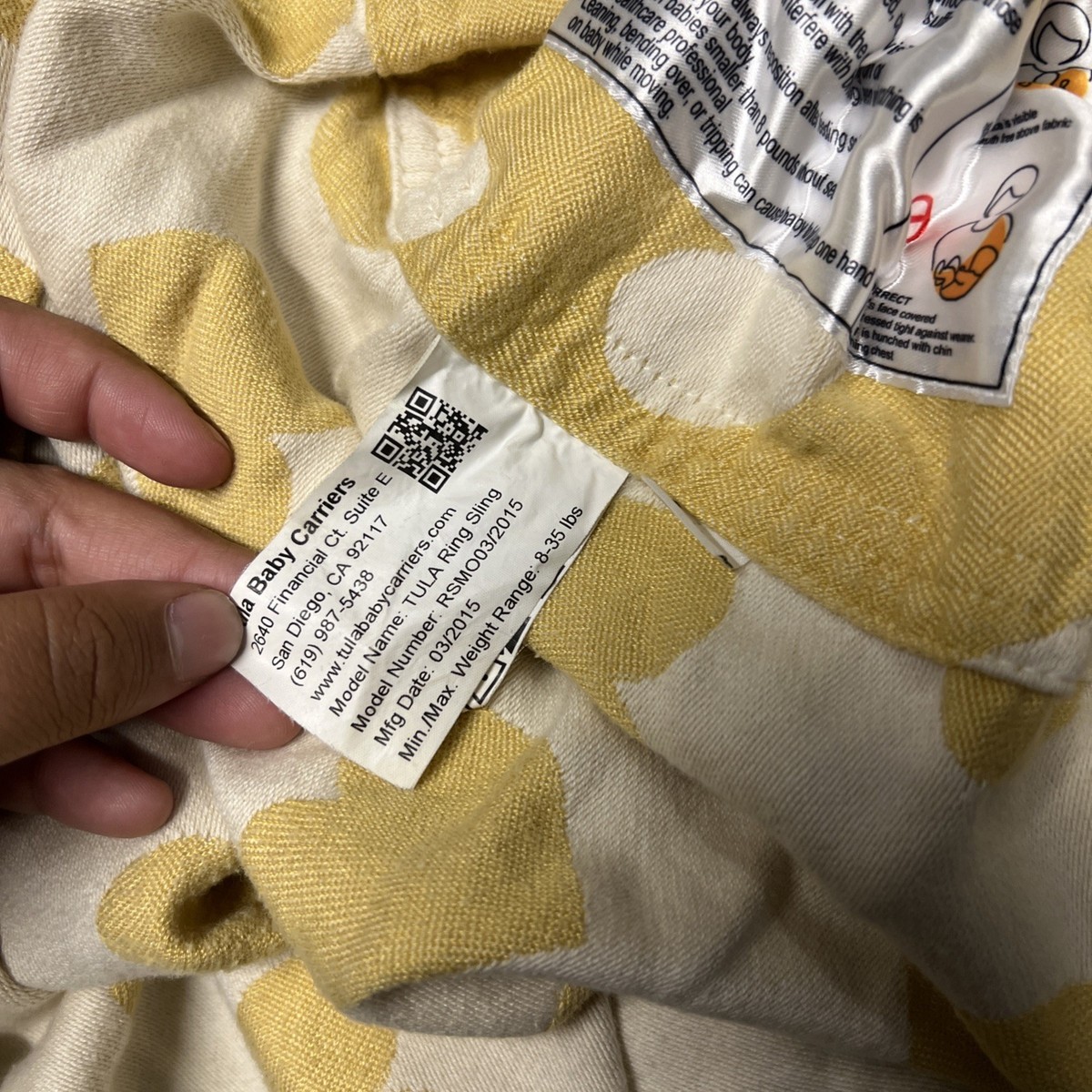 Tula Ring Sling Baby Carrier Yellow Hearts S/M 8-35 LBS