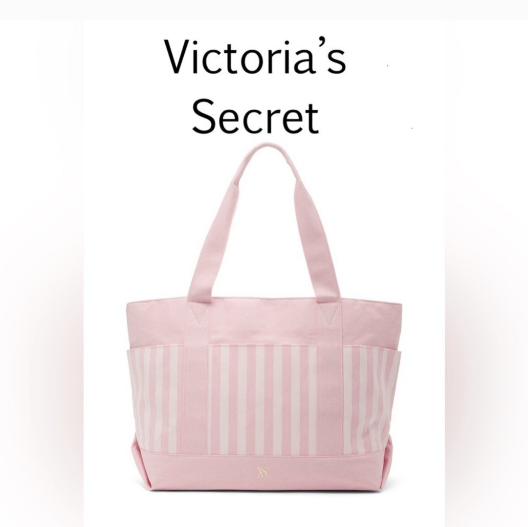 Victoria’s Secret Pink & White Striped Zipper Tote NWT