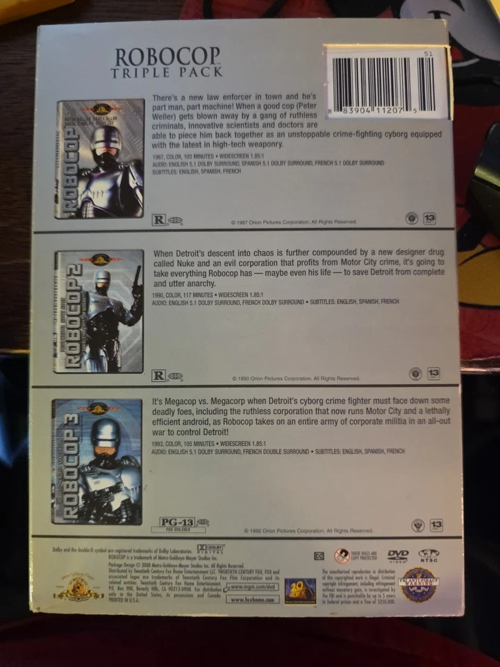 RoboCop - Triple Pack 1 2 3 (DVD 2008 3-Disc Set) with Slipcover - new/sealed Foto 4 de 4