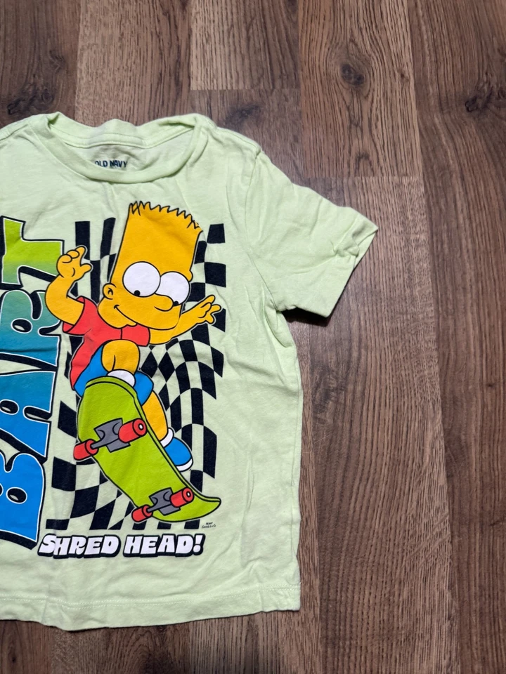 Camisa Antigua Azul Marino, Jóvenes Niños Talla XS, Verde, Estampado Gráfico Barba de Los Simpson Foto 4 de 4