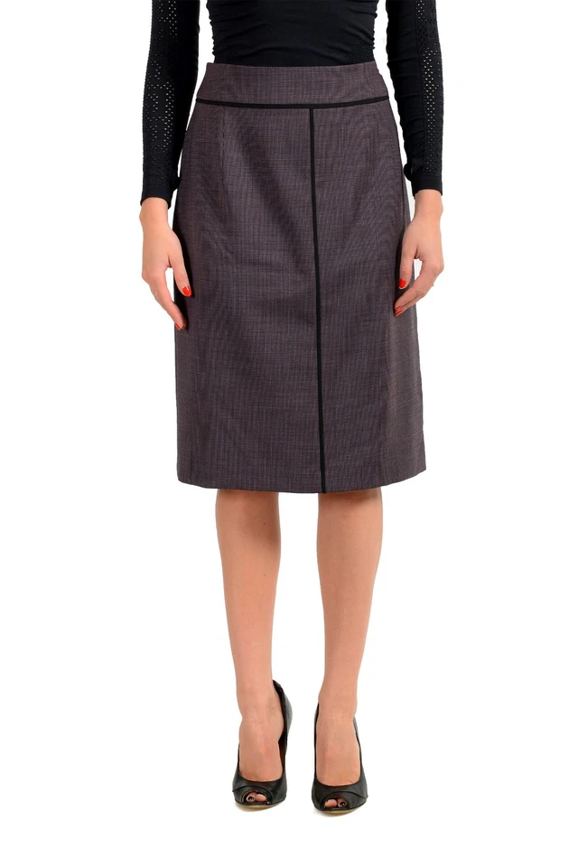 Hugo Boss Women's "Vifana" Multi-Color Wool Plaid Pencil Skirt