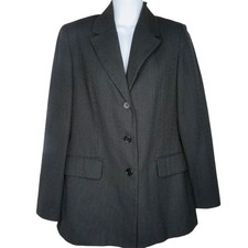 Benetton Womens Made in Italy Black Pinstripe Blazer Jacket Size L Polyester