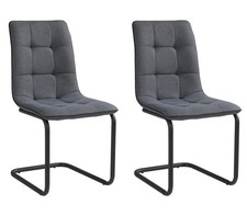 Esszimmerstuhl Freischwinger Schwingstuhl Polsterstuhl Webstoff Grau 2er Set