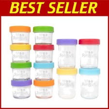Baby Food Containers Set - 12 Pack, Glass Jars, Plastic Lids