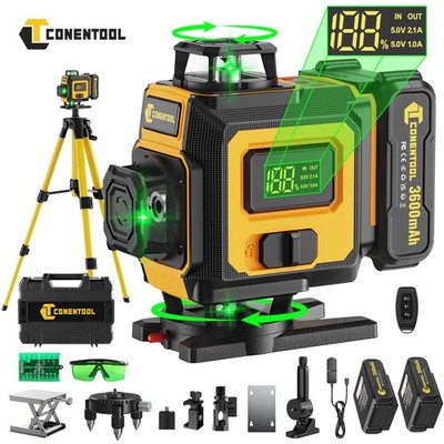 16 Line Laser Level Wasserwaage 4D 360° Kreuzlinienlaser Kit mit 2Akku + Stativ