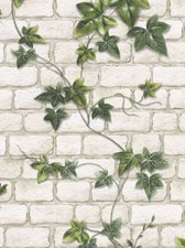 Ivy Brick Effect Wallpaper Stone Slate Textured Embossed White Green Modern