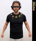 Pistol Boutique Men's Black Standard Crew neck GOLD CHEST STARS DRIBBLE T-shirt