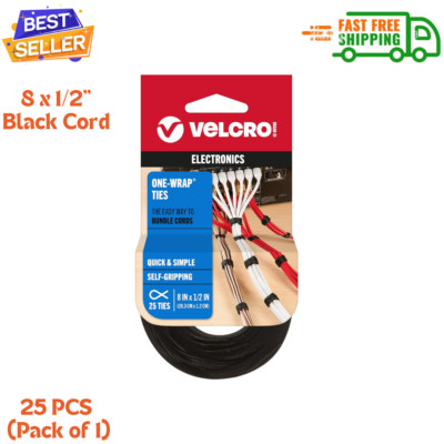 Cable Ties Velcro 25 Pc Reusable 8''x1/2'' Wire Office Organization Bundle Straps.