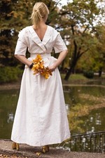Gorgeous Vintage Ivory White dress from natural silk. Delicate Wedding dress