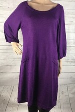 DBY Sweater Dress Medium Solid Purple Thin Knit 3/4 Sleeve Knee Length Casual