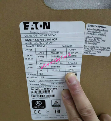 NEW Eaton DG1-34031FB-C54C 15KW Frequency Converter By DHL or FedEx  or UPS